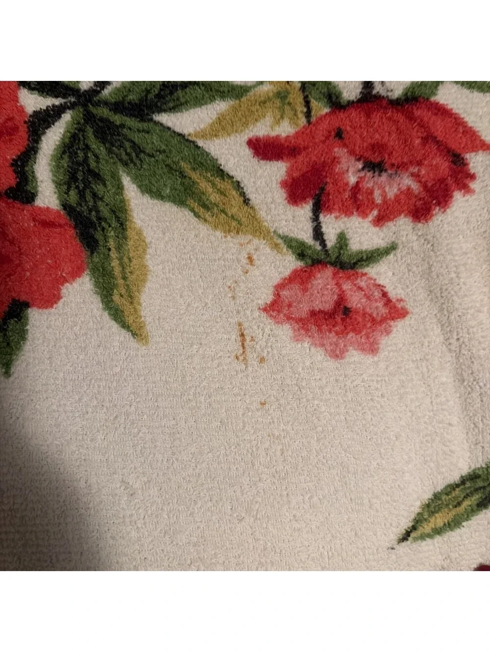 Vintage 1970’s Terrycloth Tablecloth Bright Pink Colorful Flowers 50”x44”